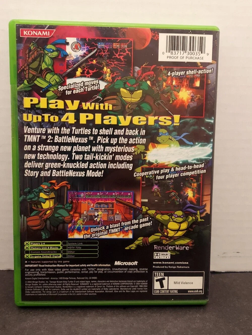 Teenage Mutant Ninja Turtles 2: BattleNexus (Microsoft Xbox, 2004) CIB Complete